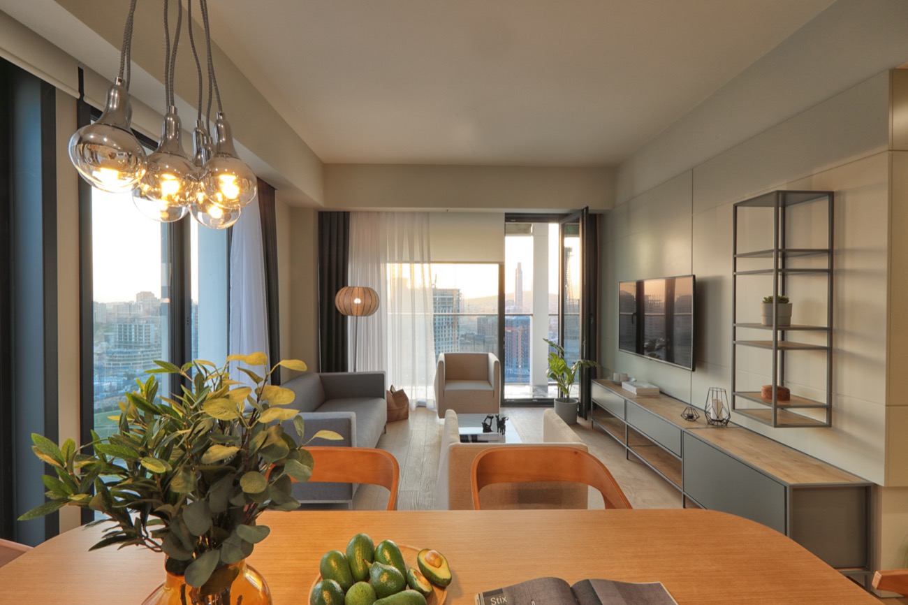 Roya Nova daire — salon ve İstanbul manzarası